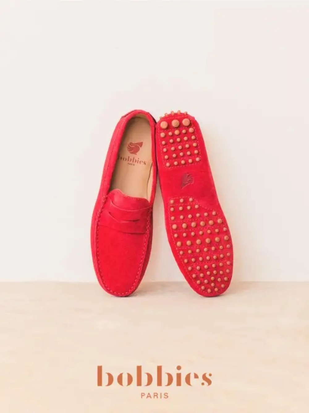 Bobbies Paris Suede Leather Driving Penny Loafers Shoes Soft Moccasins Red Flats